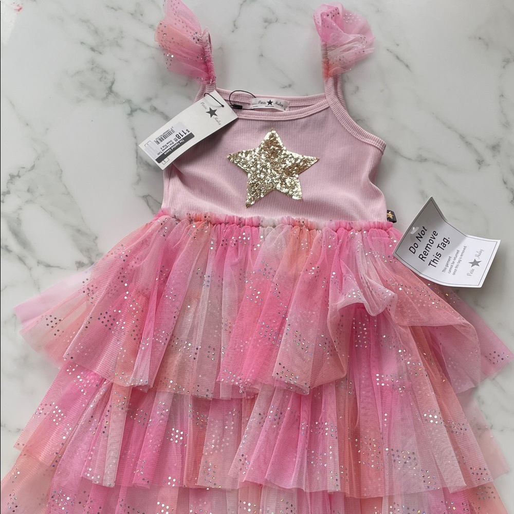 Petite Hailey Sparkling Pink Star Tulle Dress for Kids Brand New!